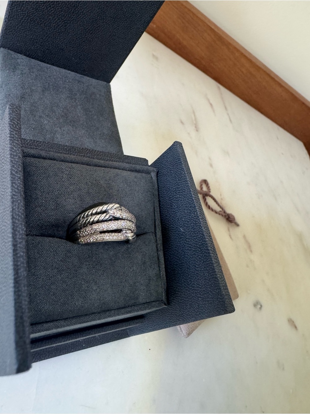David Yurman Sterling Silver Double Loop Labyrinth Diamond Ring Retail $2100 - Picture 3 of 4